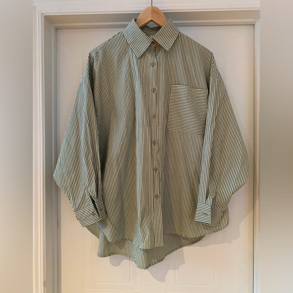 Green Striped oversized Women's Blouse